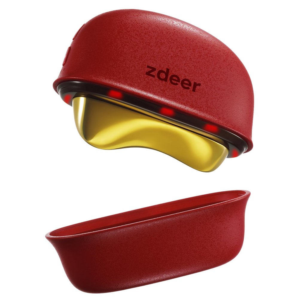 ZDEER LED Red Light Therapy for Face & Neck Massager Facial Care Device Electric Gua Sha Brass Tool with Heat & Vibration for Firming, Sculpting & Skincare, Red