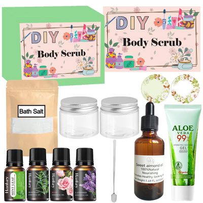 DINGTU Body Scrub Making Kit- Make Your Own Salt Body Scrub with Almond Oil, Essential Oils, Moisturizing and Exfoliating Dry Skin, Hand, Foot, DIY Organic Body Scrubs Gifts For Women & Men