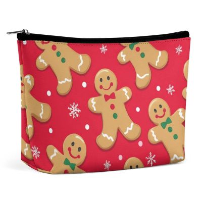 Meaudiwes Women's Toiletry Bag, Travel Cosmetic Bag, Large Makeup Case, Christmas Red Polka Dots Snowflakes Gingerbread Cookies Personality Fashion Zipper Cosmetic Case