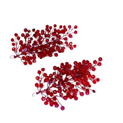 1 Pair Bridal Hair Accessories Red Crystal Accessory Wedding Banquet Clips Fashion Jewelry