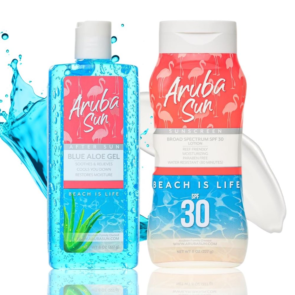 SPF 30 Sunscreen Lotion & After Sun Aloe Vera Gel Bundle | Reef Safe, Water-Resistant, Non-Greasy, Broad Spectrum UVA/UVB Protection & Sunburn Relief | 8 oz Each