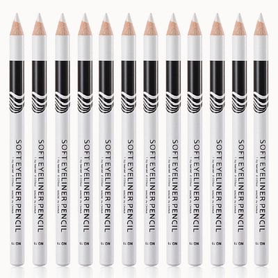 12PCS White Waterproof Inner Eyeliner, Eyebrow Pencil for Women Multi-Use Cream Pen with Sharpener for Liner, Shadow,Matte Quick Dry Eye Pencils, Smudge Proof, Delineador de ojos