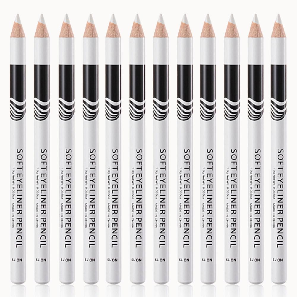 12PCS White Waterproof Inner Eyeliner, Eyebrow Pencil for Women Multi-Use Cream Pen with Sharpener for Liner, Shadow,Matte Quick Dry Eye Pencils, Smudge Proof, Delineador de ojos