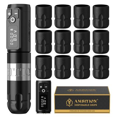 Ambition Soldier Rotary Tattoo Gun Kit Tattoo Cartridge Machine Pen with 12pcs 38mm Disposable Silicone Tattoo Grips