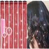 Hair Tinsel Clip in Red Fairy Hair Tinsel Kit, 12 Pcs 24 Inch Glitter Clip in Hair Extensions for Girls Women Kids Christmas New Year Festival Party (Red) view 1