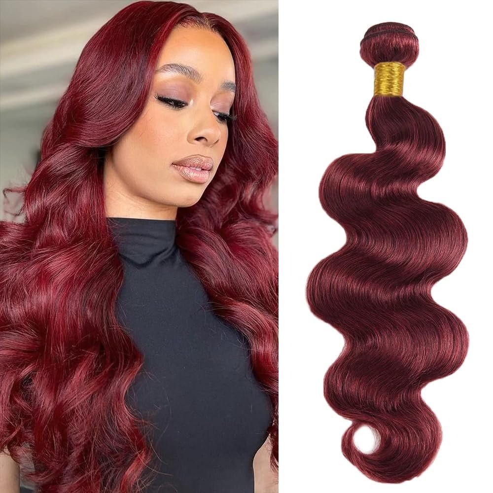 12A 99J Burgundy Human Hair Bundles Body Wave 24 Inch Wine Red Brazilian Bundles Human Hair Extensions Double Weft 1 Pack