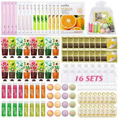 128 PCS Spa Party Supplies for Women, Spa Kit Include Lip Balm,Facial Masks, Hand Cream, Under Eye Patches, Compressed Towel, Foot Bath Bombs, Ideal for Gift Giving,sleepover party supplies for girls