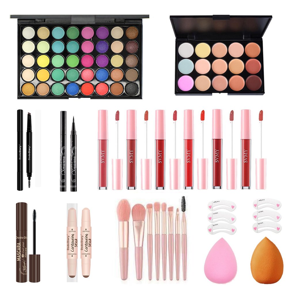Professional All-in-One Makeup Kit for Women, Complete Full Face Makeup Set with Eyeshadow Palette, Lip Gloss, Blush, Brushes, Cosmetic Kit for Beginners & Adults