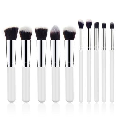 10-Piece Premium Makeup Brush Set White Silver