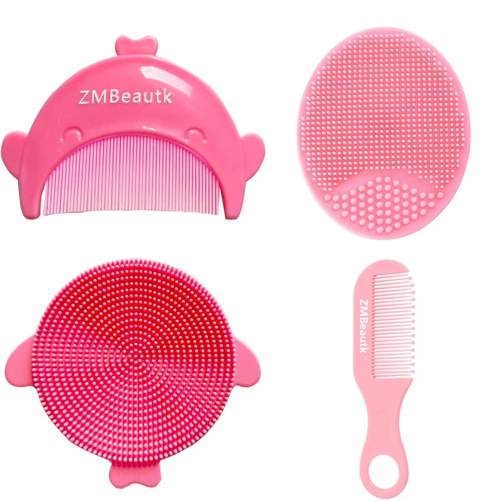 4 Pack Face Scrubber,ZMBeautk Baby Bath Brush & Comb, Silicone Face Scrubbers Exfoliator Brush for Facial Cleansing, Bathing, Newborn Essentialsfor Deep Cleaning Skin Care