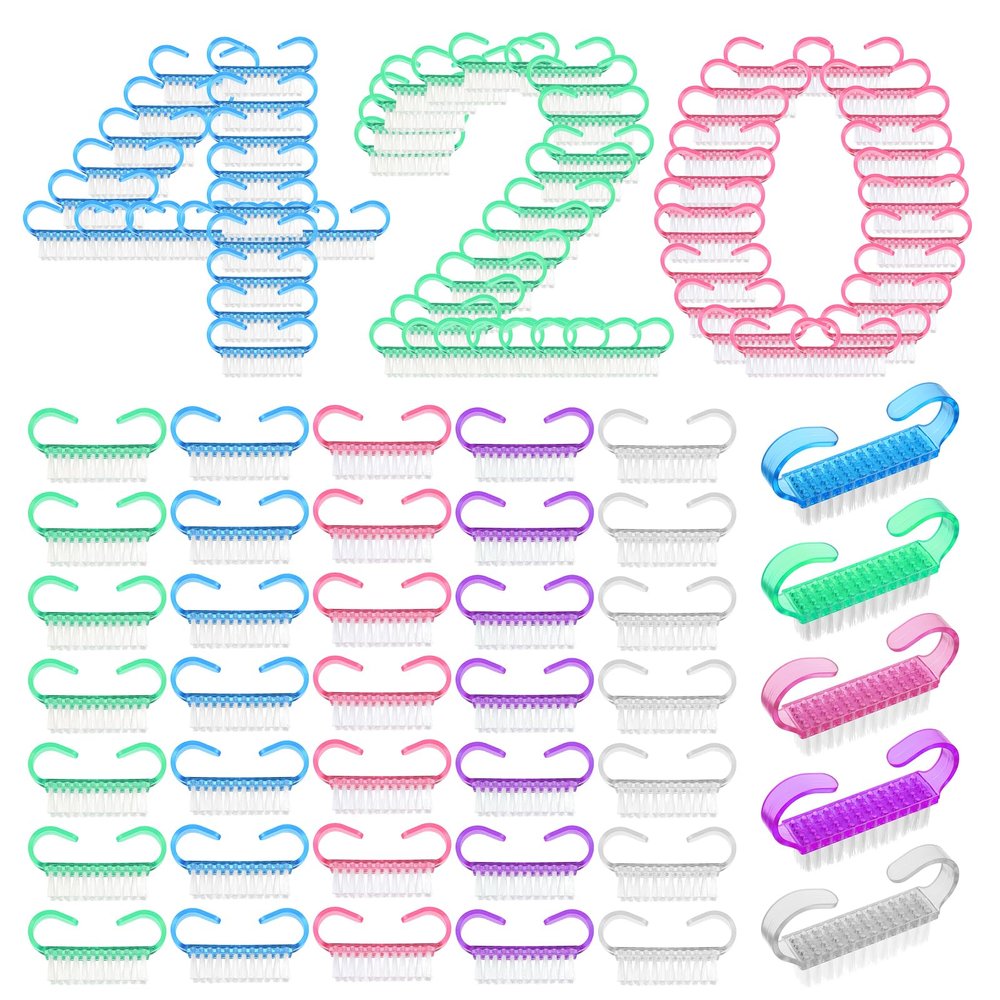 IANFAN 420 Pcs Handle Grip Nail Brush Bulk, 5 Colors Nail Scrub Brush for Toes and Nails Cleaner, Nails Brushes for Cleaning Fingernails, Pedicure Scrubbing Tool for Men and Women Cleaning