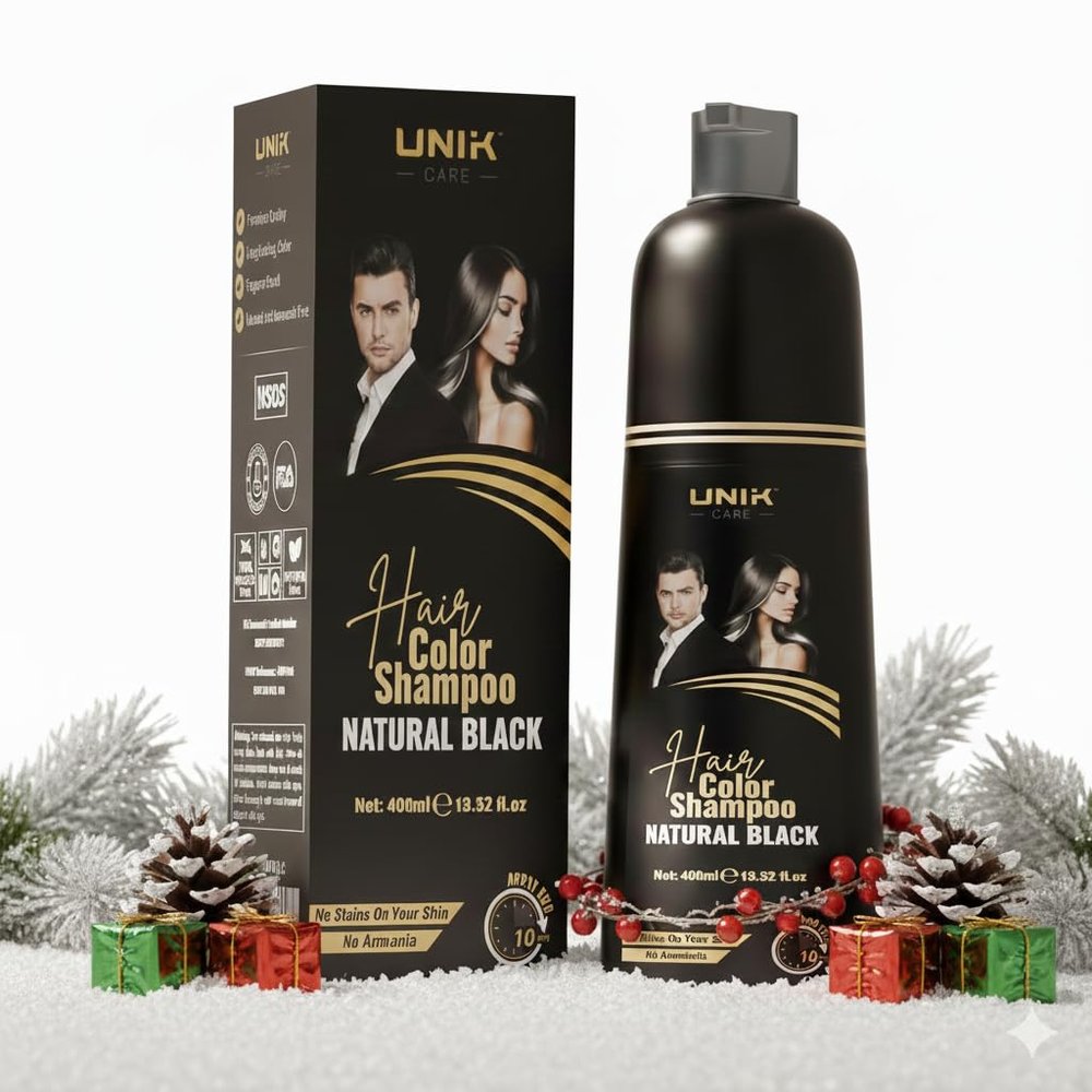 Black Hair Dye Shampoo 400ml  3 in 1 Natural Color Shampoo for Grey Hair  Ammonia-Free Hair Dye for Women & Men  Long-Lasting Instant Natural Black Coverage