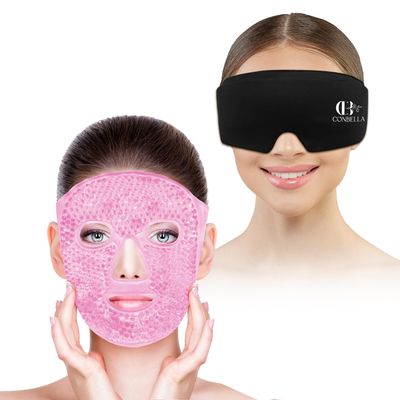 Bundle of CONBELLA Cold Face Eye Masks Ice Face Mask Hot Cold Compress and Cooling Eye Mask for Puffy Eyes, Gel Eye Mask, Cold Compress for Puffiness, Migraines, Headache, Dark Circles, Reusable