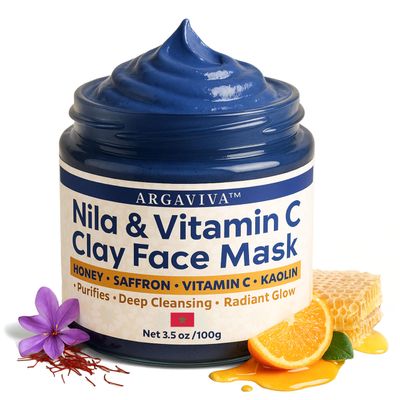 Argaviva Nila & Vitamin C Brightening Facial Mask | Pore Refining Clay Mask for Face with Honey & White Clay | Face Masks Skincare to Even Tone & Restore Glow 3.5 oz/100 g