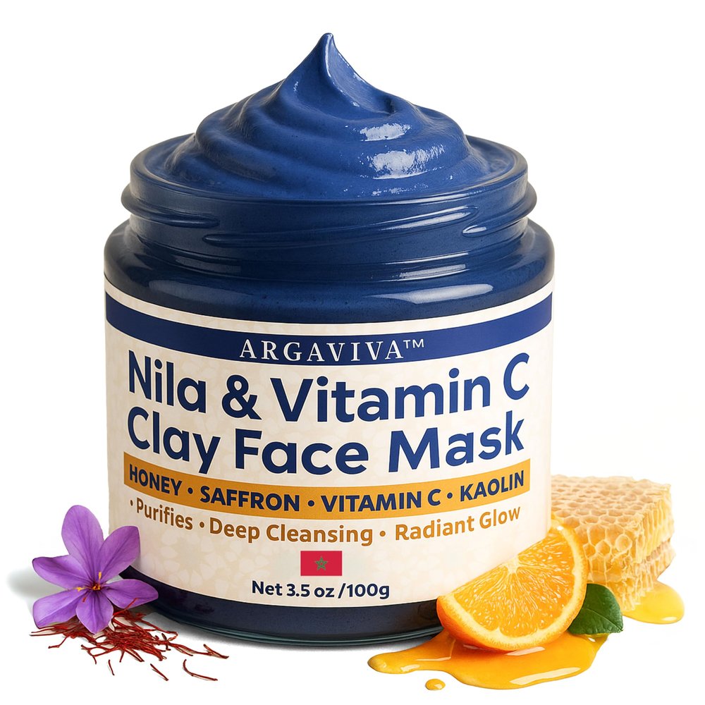 Argaviva Nila & Vitamin C Brightening Facial Mask | Pore Refining Clay Mask for Face with Honey & White Clay | Face Masks Skincare to Even Tone & Restore Glow 3.5 oz/100 g
