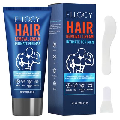 Hair Removal Cream for Men: Depilatory Cream For Unwanted Male Hair In Intimate/Private Area - Skin Friendly, Painless & Flawless cream (4 Ounce)