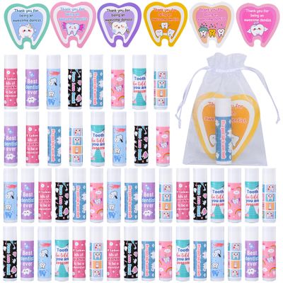 48 Pcs Dentist Gifts Include Lip Balm Thank You Tag Organza Bag Dental Gift for Dental Hygienist Dental Assistant Nurse Suitable Birthday Christmas Thanksgiving Gifts