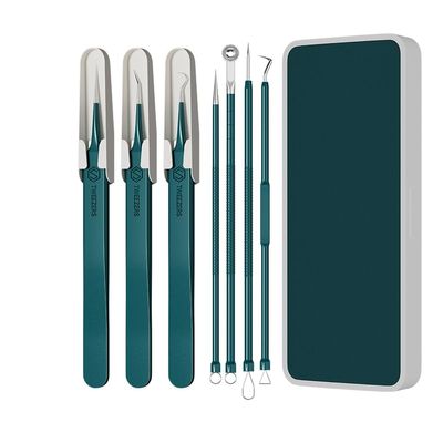 Black Head Remover for Face, 7-Piece | Smbrige Pimple Extractor | Blackhead Remover Tools for Clear Skin | Pimple Popper Tool Kit in Colored Box, Dark Green