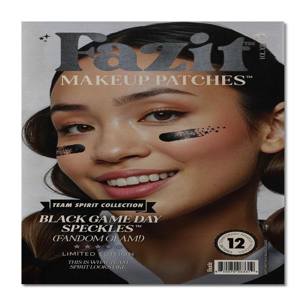 Fazit Makeup Patches - Black Game Day Speckles - Glow Up Game Day Makeup for Women - Sports Face Paint Cosmetic Glitter for Face - Cute Fan Accessories