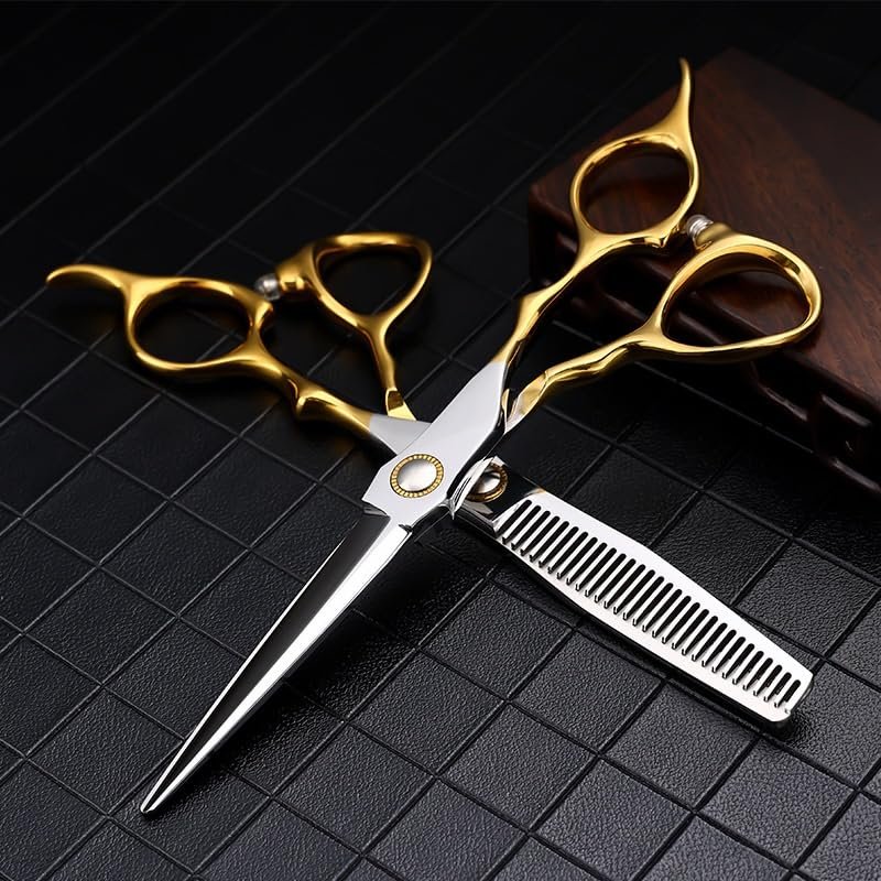 Hair Cutting Scissors, 6 Inch Barber Salon Japan 9Cr Hairdressing Cutting Scissor Professional 25-30% Thinning Scissors Cutting Haircut Shears Set