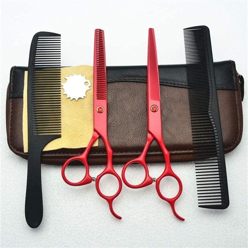 5.5 Inch Professional Hairdressing Scissors Set - Barber Haircutting Tools with Red Flat Screw for Salon & Home Use