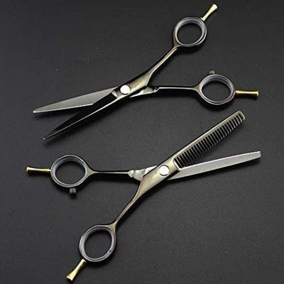 5.5 inch Two-Tailed Scissor Set - Black Thinning Hair Cutting Shears, Hairdressing Scissors