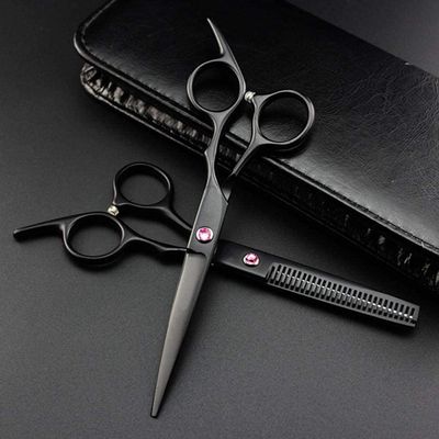 6 Inch Black Hair Cutting Scissors Set - Professional Barber Shears with Thinning Function