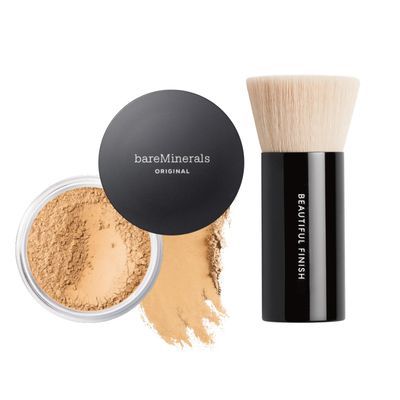 bareMinerals Original Loose Powder Foundation SPF 15, Clean Mineral Powder Face Makeup, Sheer-to-Full Coverage, Talc-Free, Non-Comedogenic, Vegan + Beautiful Finish Foundation Brush Bundle