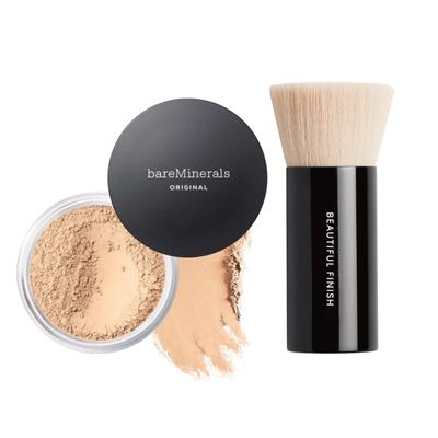 bareMinerals Original Loose Powder Foundation SPF 15, Clean Mineral Powder Face Makeup, Sheer-to-Full Coverage, Talc-Free, Non-Comedogenic, Vegan + Beautiful Finish Foundation Brush Bundle