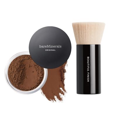 bareMinerals Original Loose Powder Foundation SPF 15, Clean Mineral Powder Face Makeup, Sheer-to-Full Coverage, Talc-Free, Non-Comedogenic, Vegan + Beautiful Finish Foundation Brush Bundle