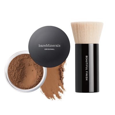 bareMinerals Original Loose Powder Foundation SPF 15, Clean Mineral Powder Face Makeup, Sheer-to-Full Coverage, Talc-Free, Non-Comedogenic, Vegan + Beautiful Finish Foundation Brush Bundle