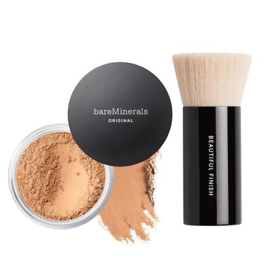 bareMinerals Original Loose Powder Foundation SPF 15, Clean Mineral Powder Face Makeup, Sheer-to-Full Coverage, Talc-Free, Non-Comedogenic, Vegan + Beautiful Finish Foundation Brush Bundle