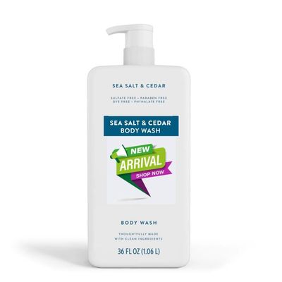 36 Oz Body Wash, Sulfate Free, Paraben Free, Sea Salt & Cedar, for Women and Men (1 Pack)