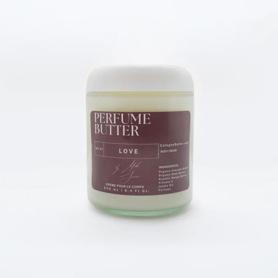 8.4 Fl. oz Perfume Butter  LOVE | Organic Perfume for Men & Women | Seductive Blend of Black Currant, Truffle, Ylang Ylang, Jasmine, Gardenia, Dark Chocolate, Amber & Vetiver | Clear Glass Jar
