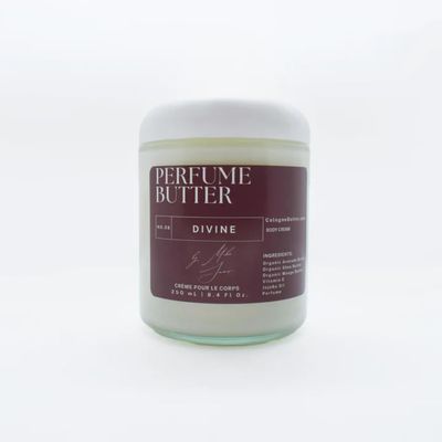 8.4 Fl. oz Perfume Butter  DIVINE | Organic Perfume for Men & Women | Elegant Blend of Bergamot, Mandarin Orange, Amalfi Lemon, Jasmine, Gardenia, Lotus, Amber, Vanilla & White Musk | Clear Glass Jar