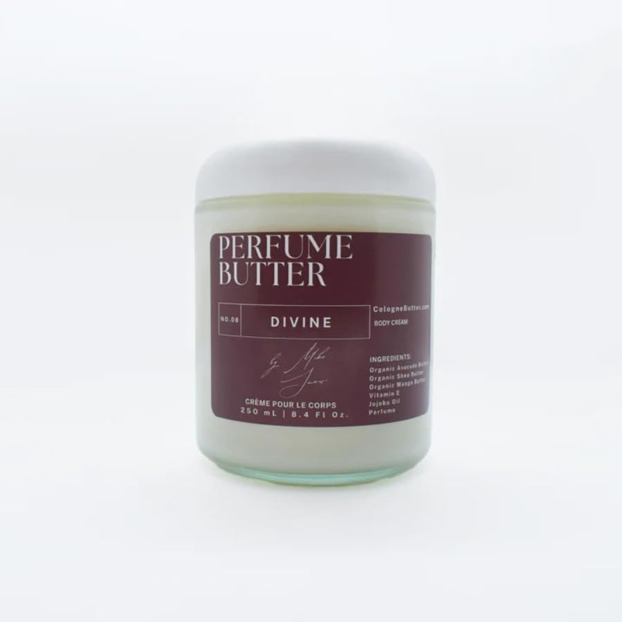 8.4 Fl. oz Perfume Butter  DIVINE | Organic Perfume for Men & Women | Elegant Blend of Bergamot, Mandarin Orange, Amalfi Lemon, Jasmine, Gardenia, Lotus, Amber, Vanilla & White Musk | Clear Glass Jar