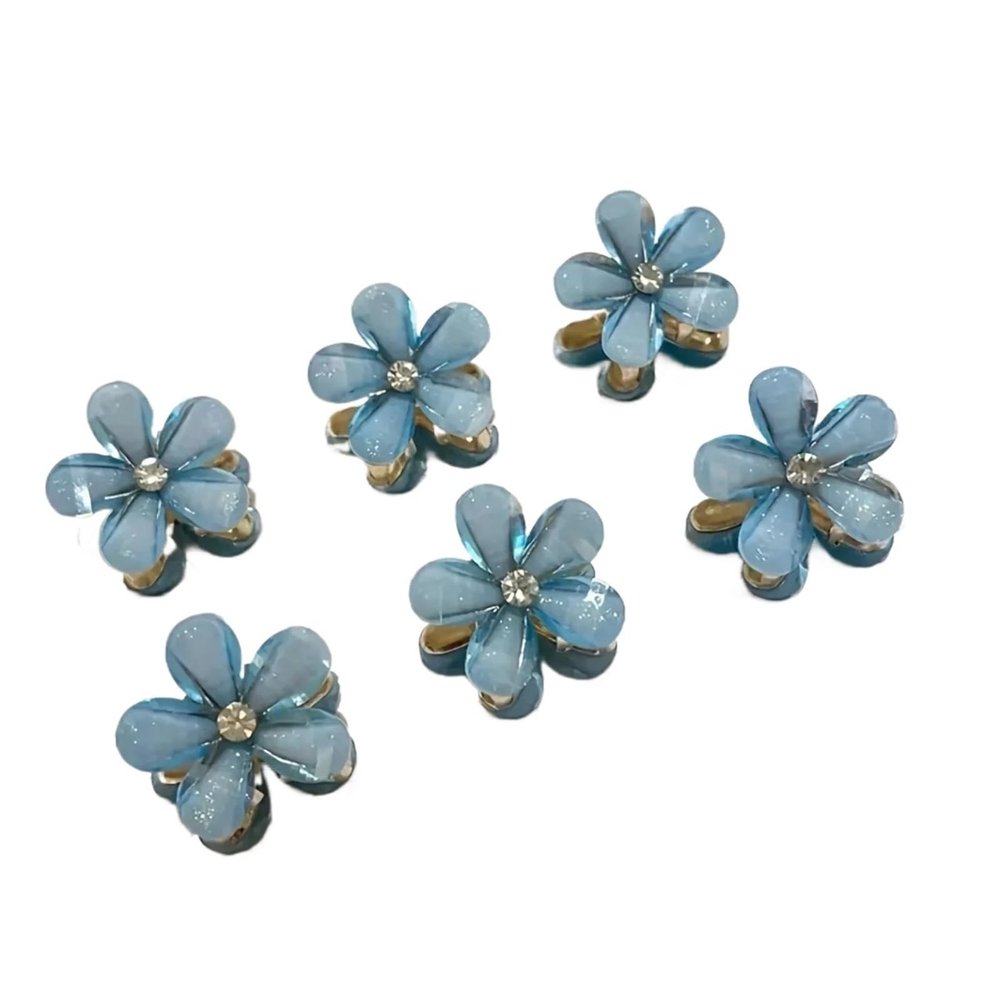 6/12Pcs children Women Girl Flower Shaped Hair Grab Clips, Faux Pearl Decorative Hair Barrettes Hair Decoration Accessories(6PCSBlue)