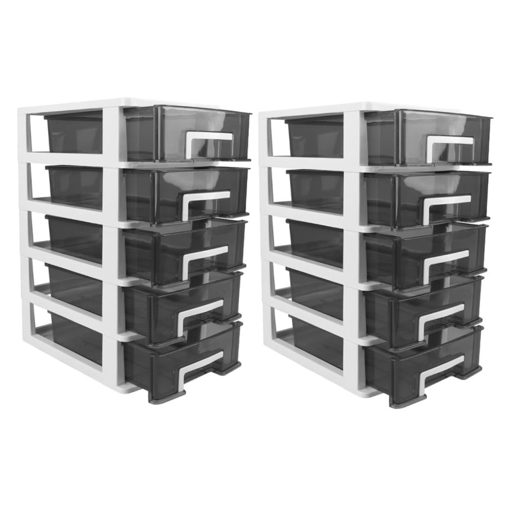 2Pcs Storage Box Vanity Organizers Hardware Drawers 5 Drawer Storage Organizer Storage Cabinet with Drawers Makeup Drawer Locker Storage White Table Plastic/White/31.30 * 21.30 * 15.20Cm