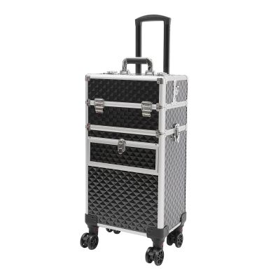 anezdbozr Heavy-Duty Lockable Salon Trolley on Wheels, Tiered Rolling Makeup Train Case, Professional Organizer Cart for Hairstylists, Nail Techs, MUAs & Cosmetologists