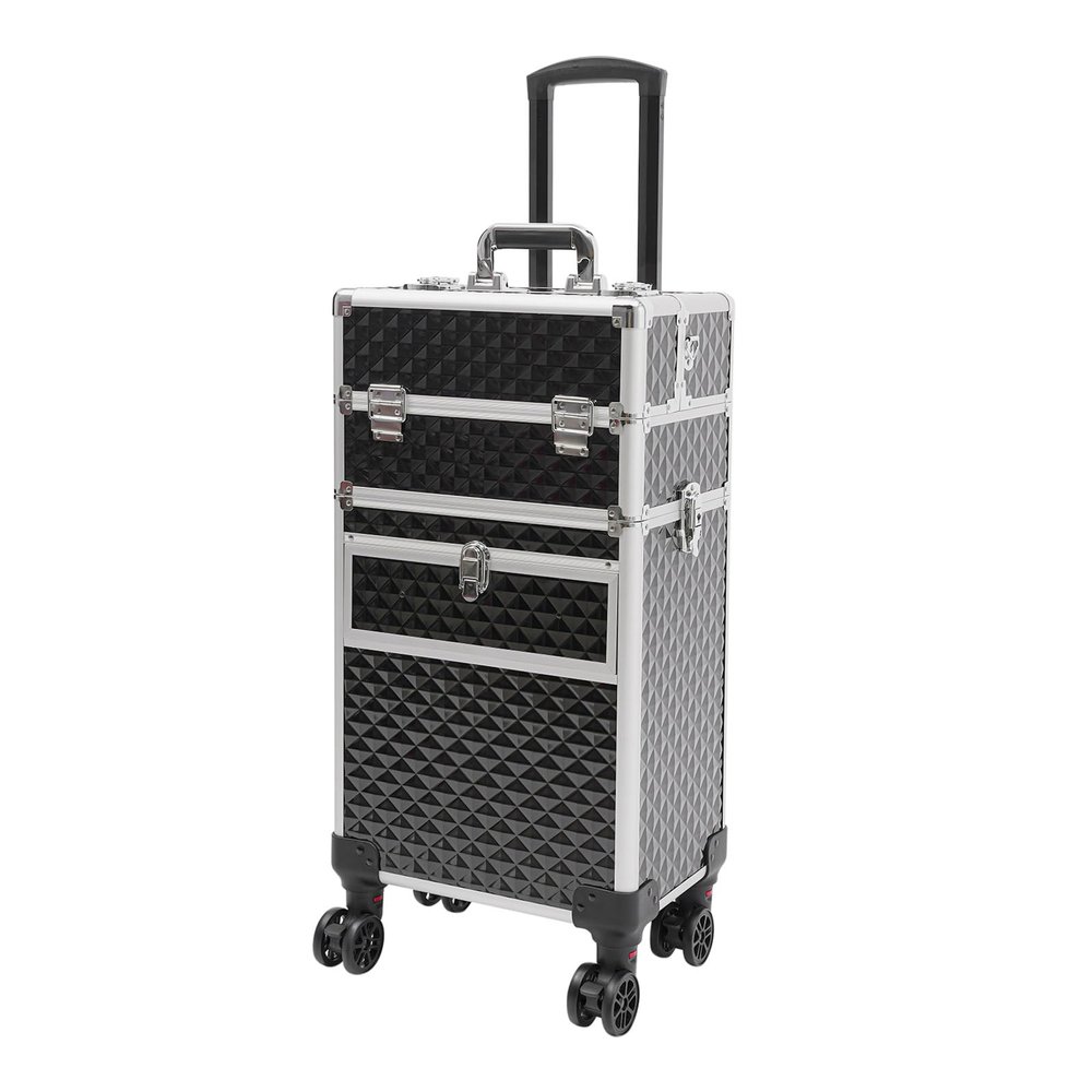 anezdbozr Heavy-Duty Lockable Salon Trolley on Wheels, Tiered Rolling Makeup Train Case, Professional Organizer Cart for Hairstylists, Nail Techs, MUAs & Cosmetologists