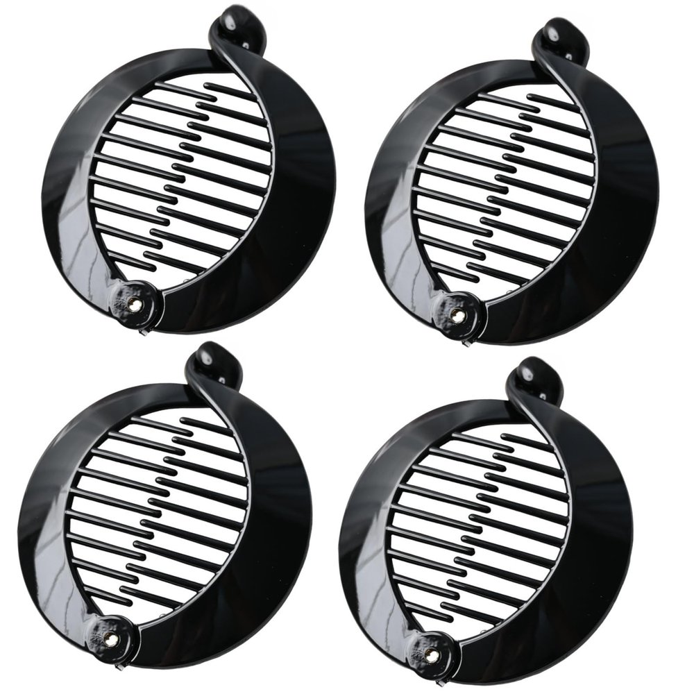 Large Prettyou 3.75 Inches, Round Banana Hair Clips for Thick Hair, 4 Pack in Tortoise Shell, Blue, Mint Green, Side Comb Ponytail Holder (black, Large)