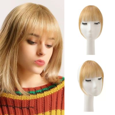 YPWCY 100% Real Human Hair Ash Blonde Fake Bangs Clip in Hair Extensions Wispy Bangs Fringe with Temples Hairpieces for Women Curved Bangs for Daily Wear