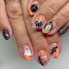 24Pcs Halloween Press on Nails Short Almond Ghost Pumpkin Fake Nails With Glitter Spiderweb Bat Design Glue on Nails Glossy Acrylic Nails for Women Halloween Orange Black Nail Decoration view 1