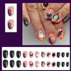 24Pcs Halloween Press on Nails Short Almond Ghost Pumpkin Fake Nails With Glitter Spiderweb Bat Design Glue on Nails Glossy Acrylic Nails for Women Halloween Orange Black Nail Decoration view 2