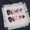 24Pcs Halloween Press on Nails Short Almond Ghost Pumpkin Fake Nails With Glitter Spiderweb Bat Design Glue on Nails Glossy Acrylic Nails for Women Halloween Orange Black Nail Decoration view 4