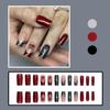 24Pcs Halloween French Tip Press on Nails Medium Square Spiderweb Spider Design Fake Nails Glossy Amber Glue on Nails for Women Black Red Halloween Nail Decoration Supplies view 2
