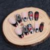 24Pcs Halloween French Tip Press on Nails Medium Square Spiderweb Spider Design Fake Nails Glossy Amber Glue on Nails for Women Black Red Halloween Nail Decoration Supplies view 3