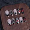 24Pcs Halloween French Tip Press on Nails Medium Square Spiderweb Spider Design Fake Nails Glossy Amber Glue on Nails for Women Black Red Halloween Nail Decoration Supplies view 4