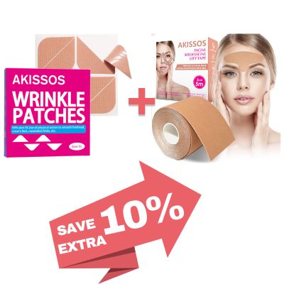 Akissos Facial Myofascial Lift Tape 5cm(1 Roll) and Facial Wrinkle Patches Update Version(80PCS)
