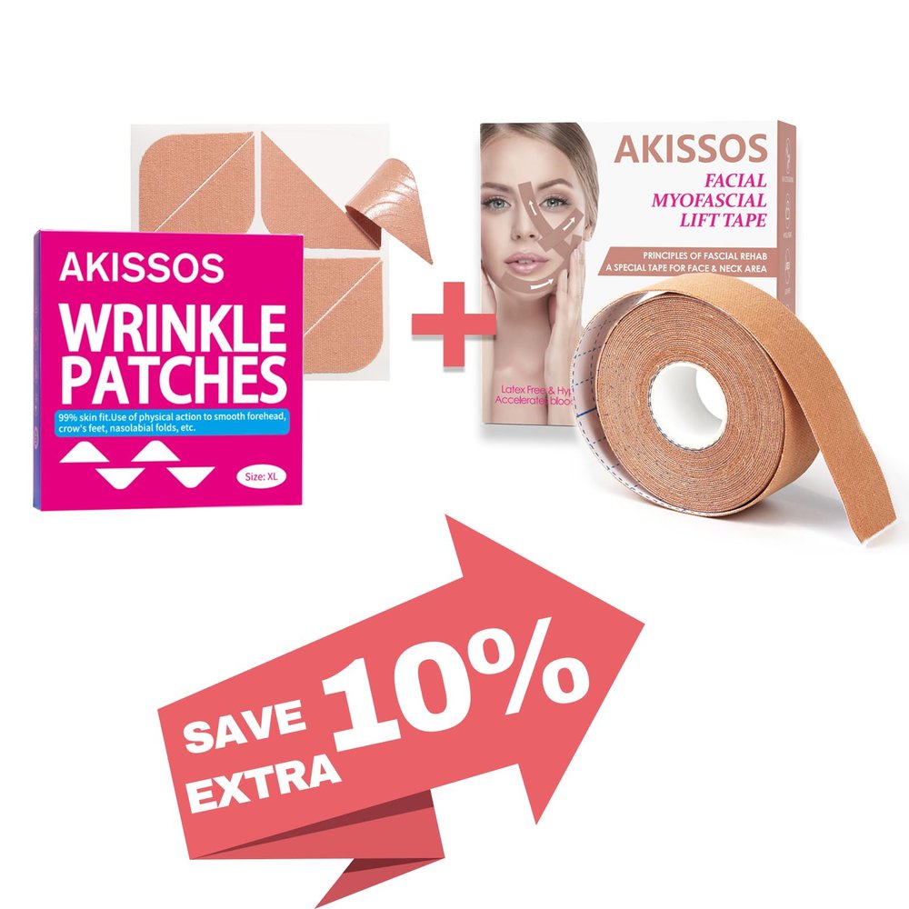 Akissos Facial Myofascial Lift Tape (1 Roll) and Facial Wrinkle Patches Update Version(80PCS)